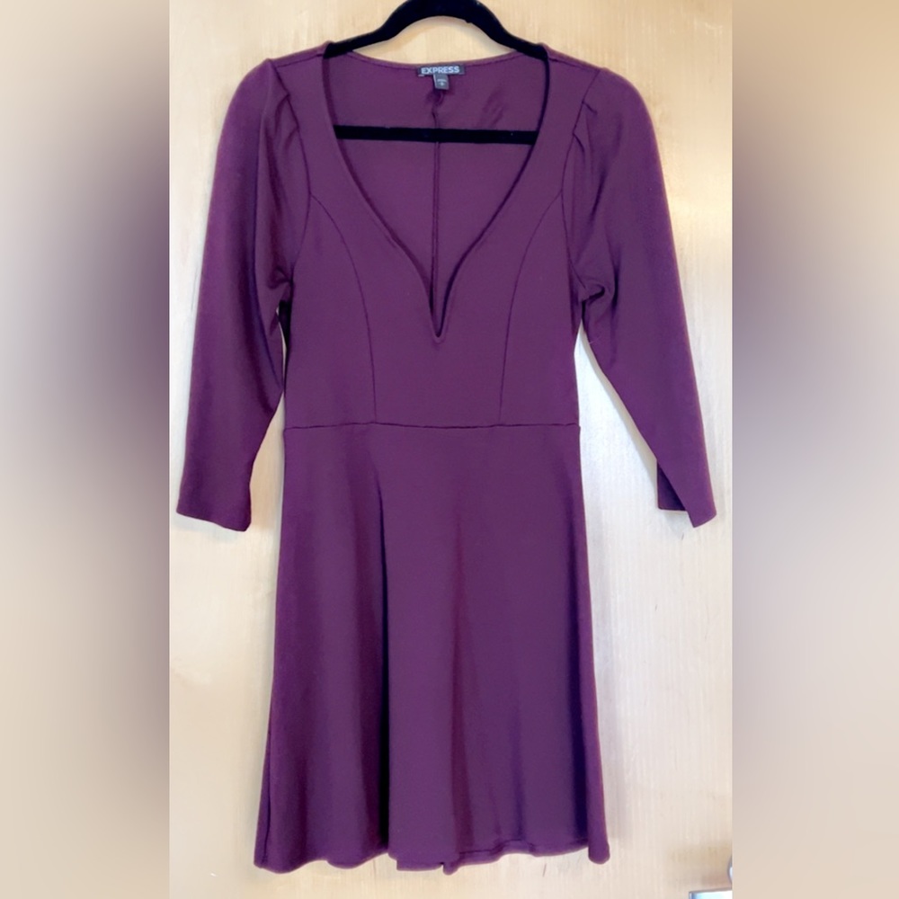 Express Wine Color A Line Dress 3/4 Sleeves